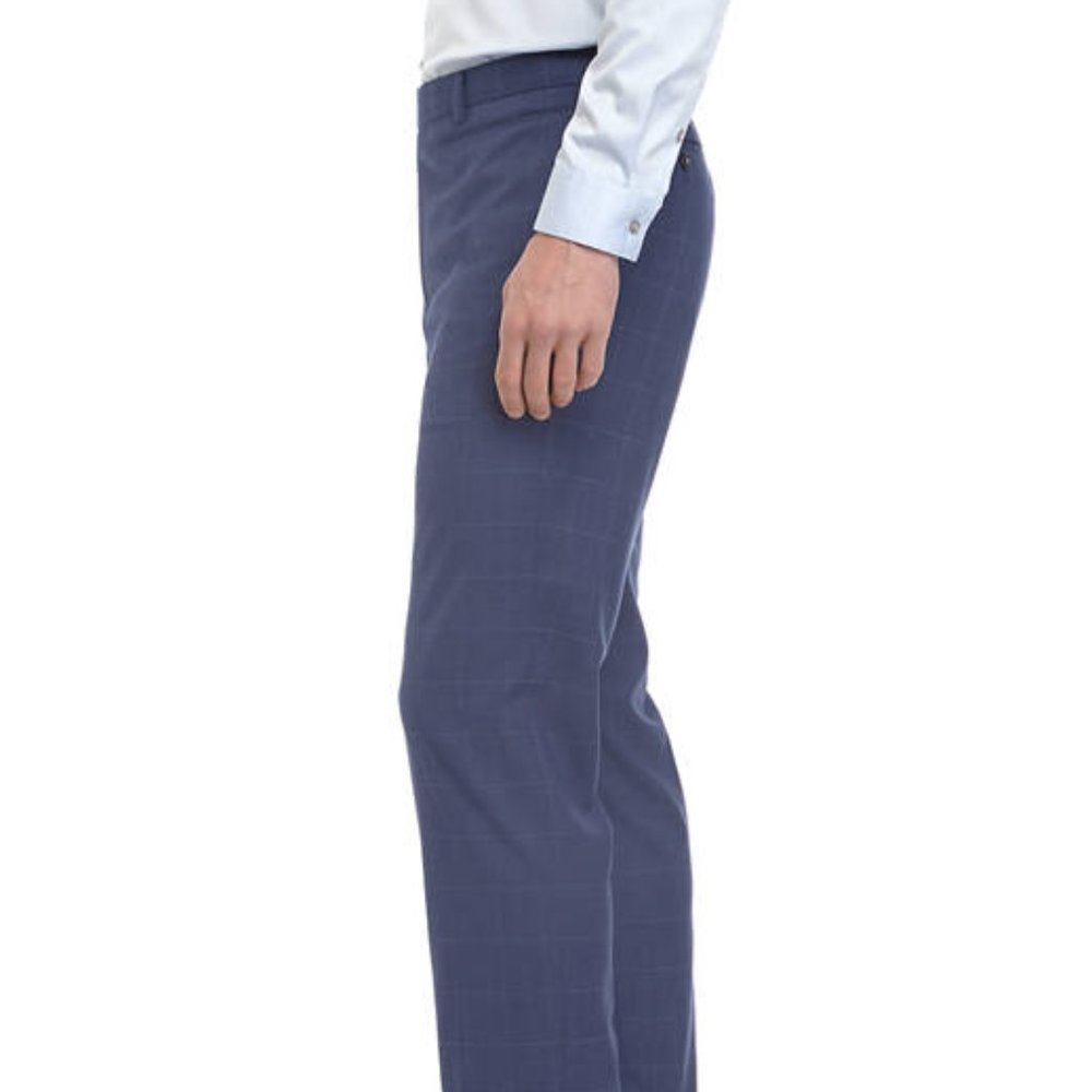Lauren Men's Mid Blue Windowpane Stretch Dress Pants